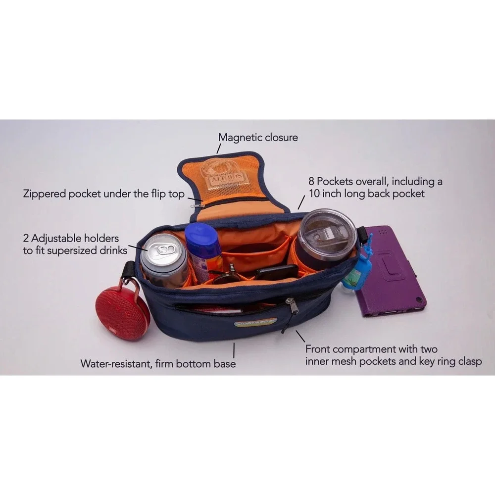 CrapKeeper Organizer Bag Navy Blue Adjustable Drink Holders Multi Pocket